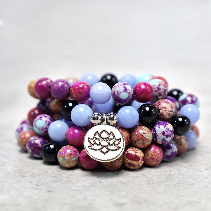 Buddha Stones naturali viola Miano vera pietra di loto Mala