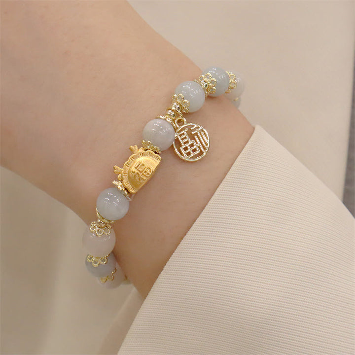 Buddha Stones Anno del Drago Agata Rossa Quarzo Fragola Ossidiana Nera Giada Granato Perla Cinabro Drago Gnocco Fortuna Fu Bracciale Personaggio - image 21