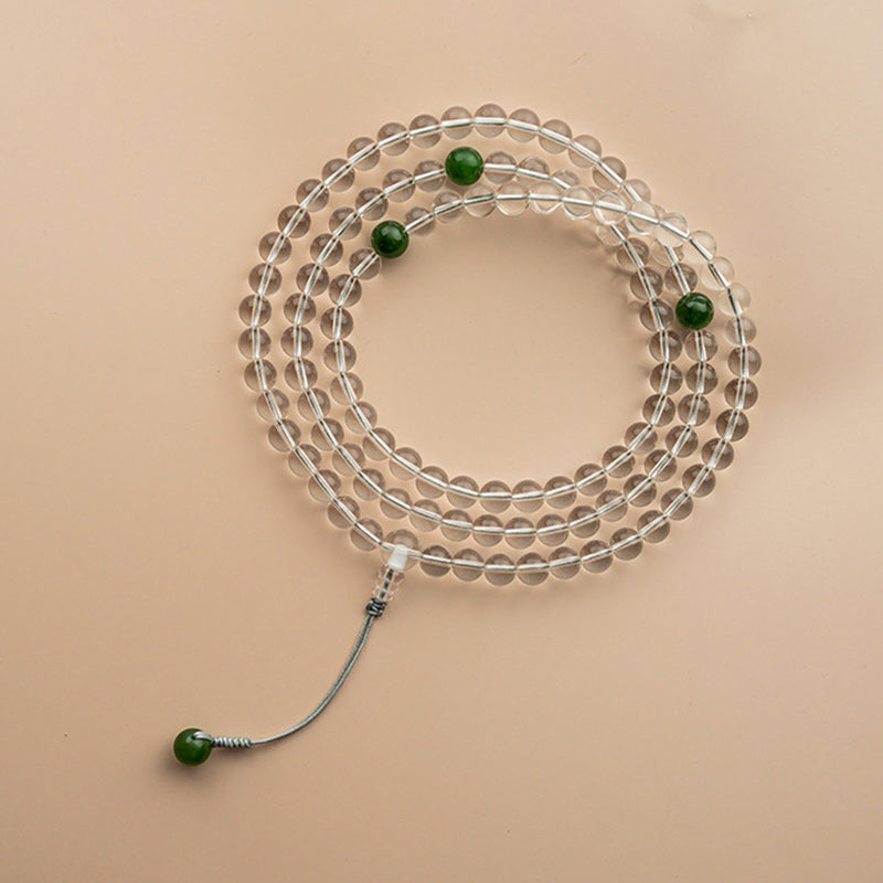 Buddha Stones 108 Perle Braccialetto Meditazione Mala in Cristallo Bianco Giada