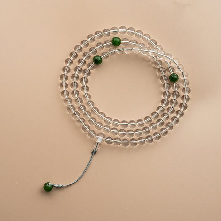 Buddha Stones 108 Perle Braccialetto Meditazione Mala in Cristallo Bianco Giada