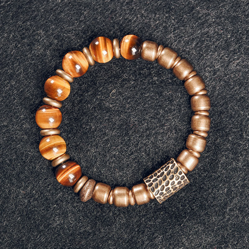 Braccialetto di protezione in rame con pietra occhio di tigre Buddha Stones