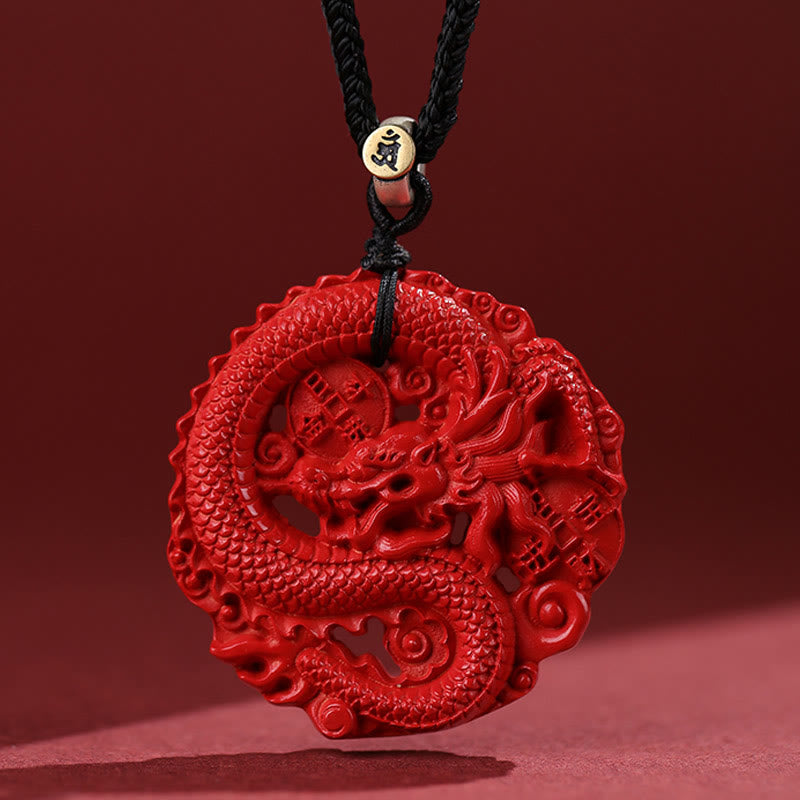 Collana con ciondolo portafortuna in argento sterling 925, con monete di rame e cinabro naturale, anno del drago , Buddha Stones