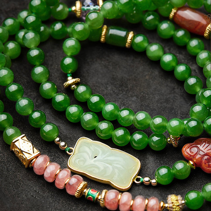 Buddha Stones 108 Mala Beads Ciano Giada Agata Rossa Braccialetto della Fortuna del Buddha che Ride