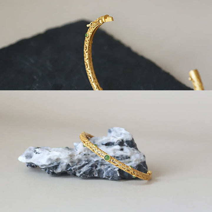 Buddha Stones Braccialetto di Giada Ciano Rame Nuvole di Buon Auspicio Calma Guarigione