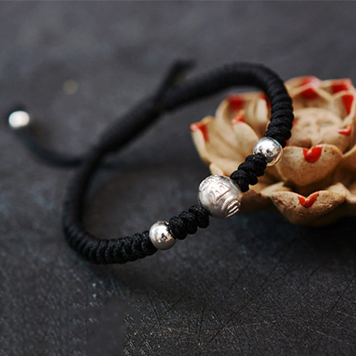Buddha Stones 999 Sterling Silver Om Mani Padme Hum Moneta di rame Fortuna Forza Corda Bracciale di coppia