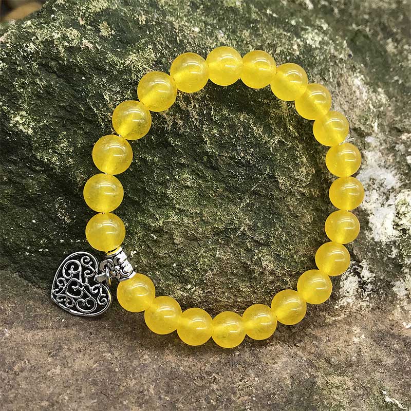 Bracciale elastico con ciondolo a forma di cuore portafortuna in pietra preziosa naturale