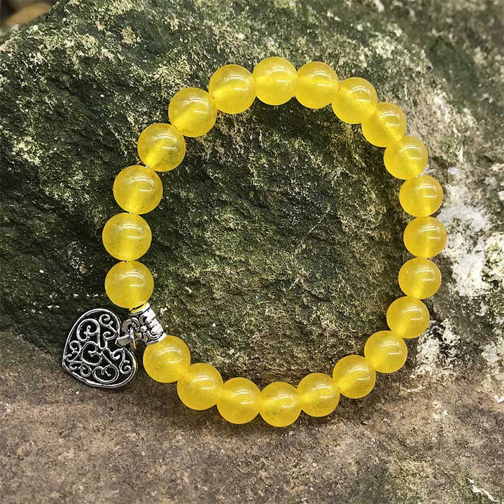 Bracciale elastico con ciondolo a forma di cuore portafortuna in pietra preziosa naturale