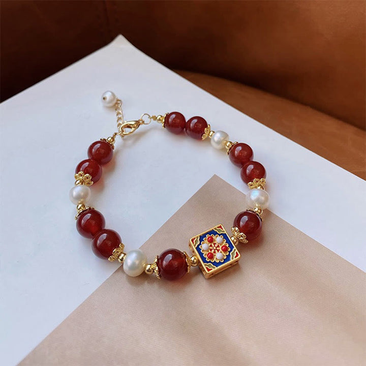 Bracciale Buddha Stones Agata Rossa Perla Fiducia Autoaccettazione