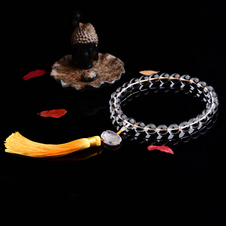 Buddha Stones Cristallo bianco naturale Loto Mala da polso Meditazione Nappe Mala tascabile Decorazione per auto