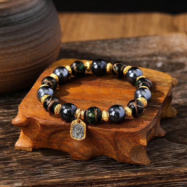 Buddha Stones Tibetano Zakiram Dea della Ricchezza Liuli Vetro Incenso Cenere Perlina di Porcellana Braccialetto della Fortuna