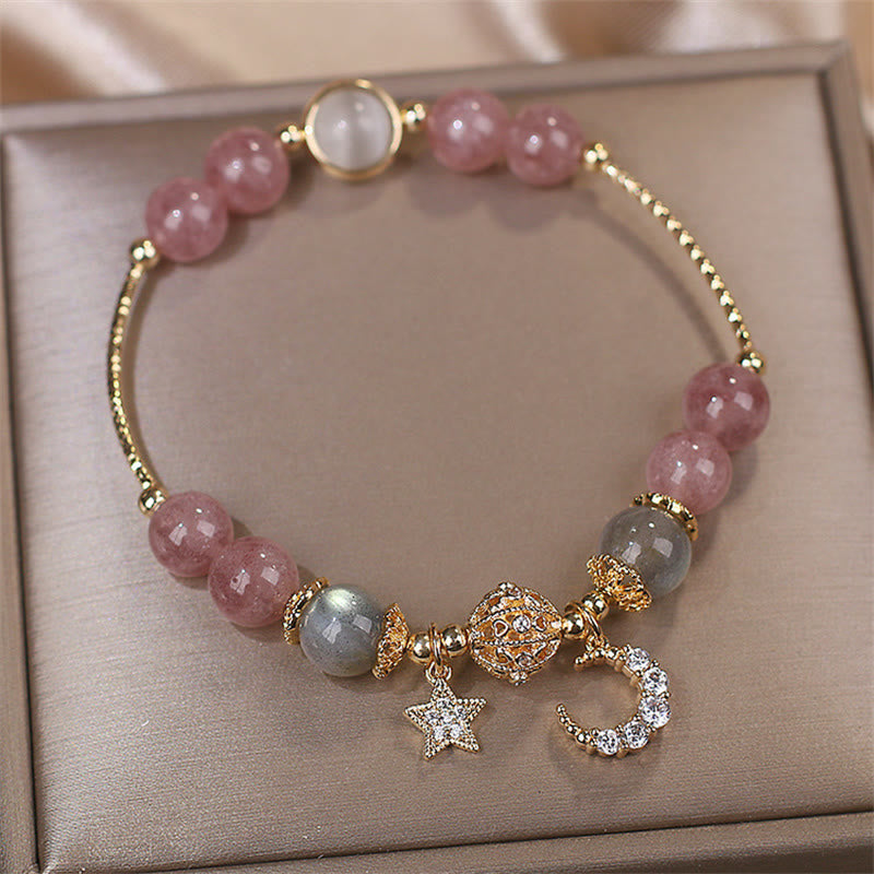 Bracciale Buddha Stones Quarzo fragola Pietra di luna Stella luna Amore
