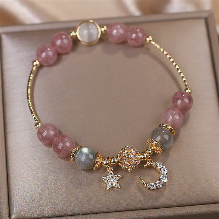 Bracciale Buddha Stones Quarzo fragola Pietra di luna Stella luna Amore