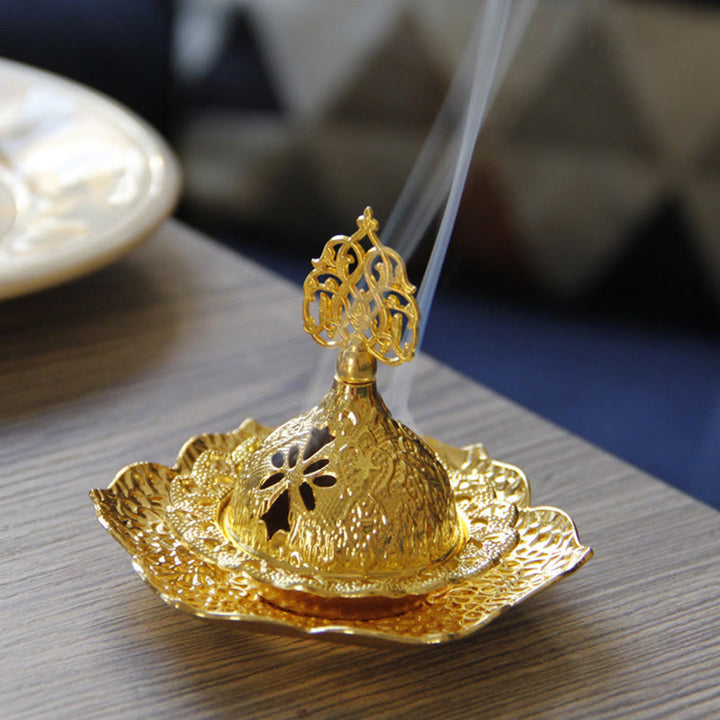 Sottobicchiere in foglia d'oro spirituale Mini lega di metallo bruciatore di incenso