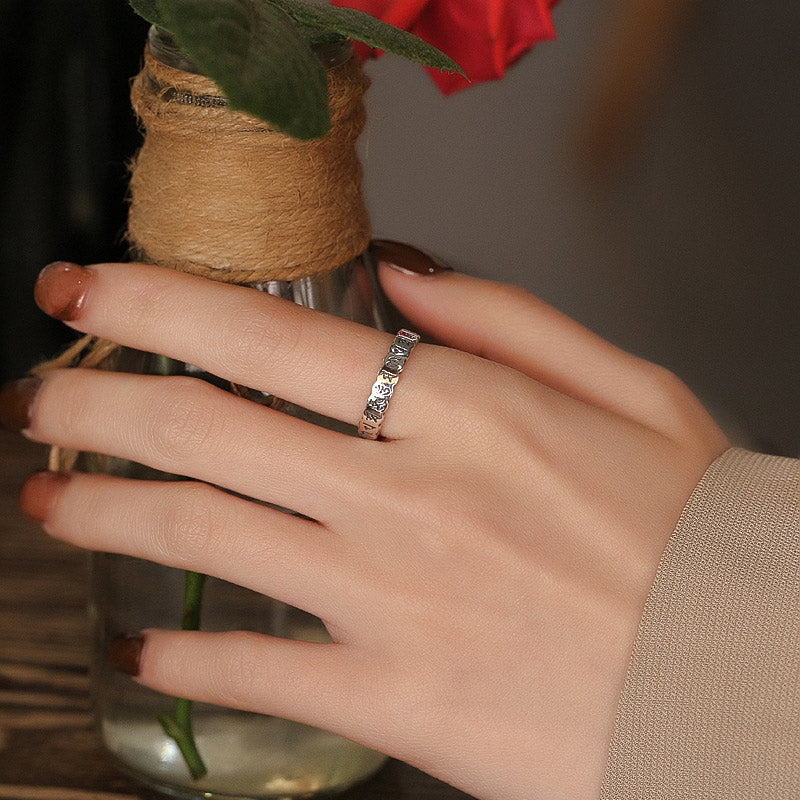 Buddha Stones Anello in argento sterling 925 con sei parole vere e saggezza calma - image 4