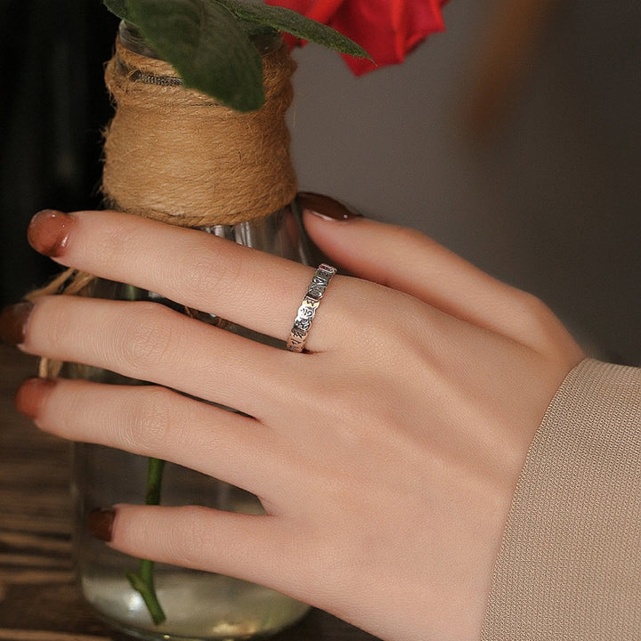 Buddha Stones Anello in argento sterling 925 con sei parole vere e saggezza calma - image 4