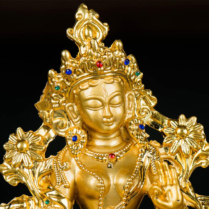 Buddha Stones Bodhisattva Tara Bianca Speranza Protezione Statua Placcata Oro Decorazione - image 9