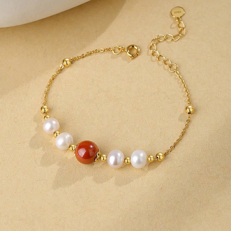Bracciale a catena con perle curative in argento sterling 925 e cinabro Buddha Stones