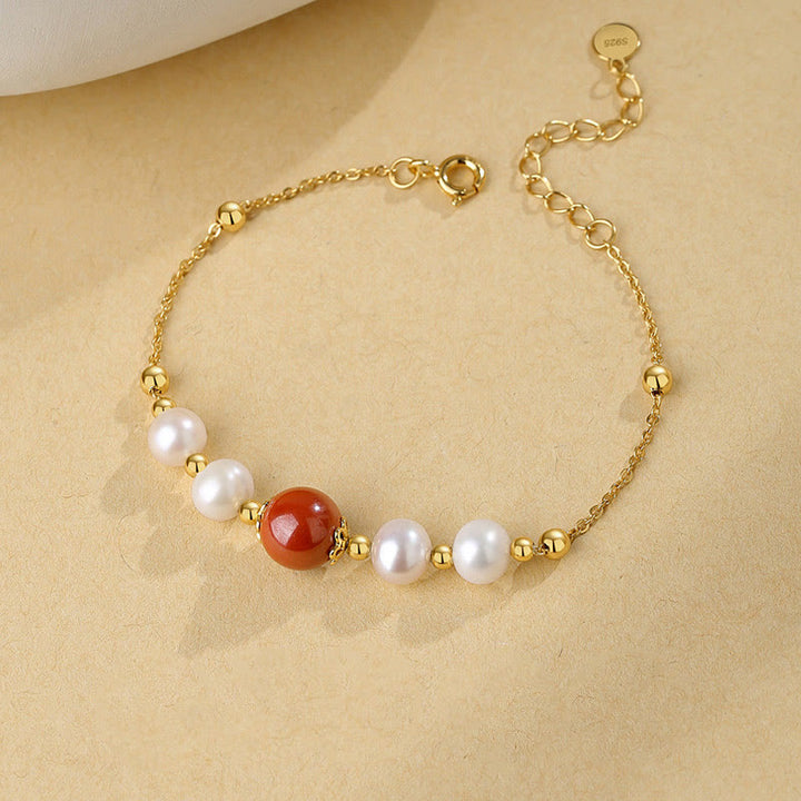 Bracciale a catena con perle curative in argento sterling 925 e cinabro Buddha Stones