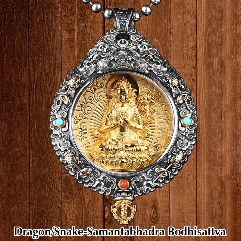 Buddha Stones Zodiaco cinese Buddha natale Thangka Nove palazzi Otto diagrammi Ricchezza Collana girevole Ciondolo - Drago/Serpente-Samantabhadra Bodhisattva - image 7