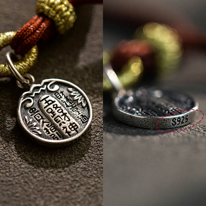 Braccialetto intrecciato in corda con cinque direzioni in argento sterling 925 fatto a mano con Buddha Stones, divinità della ricchezza, fortuna e protezione