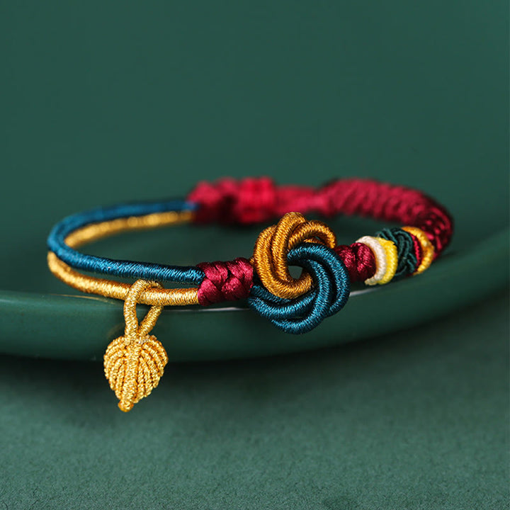 Braccialetto di corda della fortuna con nodo foglia mandala tibetano fatto a mano con Buddha Stones - image 2