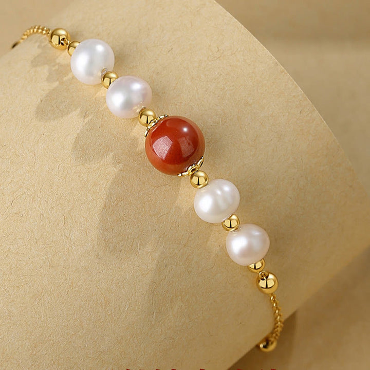 Bracciale a catena con perle curative in argento sterling 925 e cinabro Buddha Stones