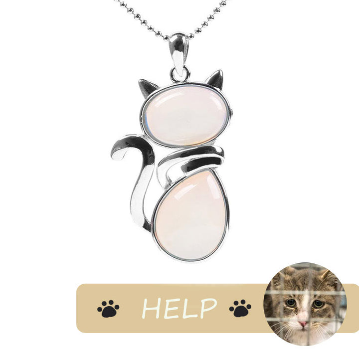 "Save A Cat" Collana con ciondolo amante dei gatti con motivo a gatto carino e protezione in cristallo naturale