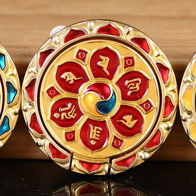Supporto per anello per telefono con simbolo della pace tibetano Om Mani Padme Hum, decorazioni universali per telefono - Sei Mantra dell'Oro Rosso - image 18