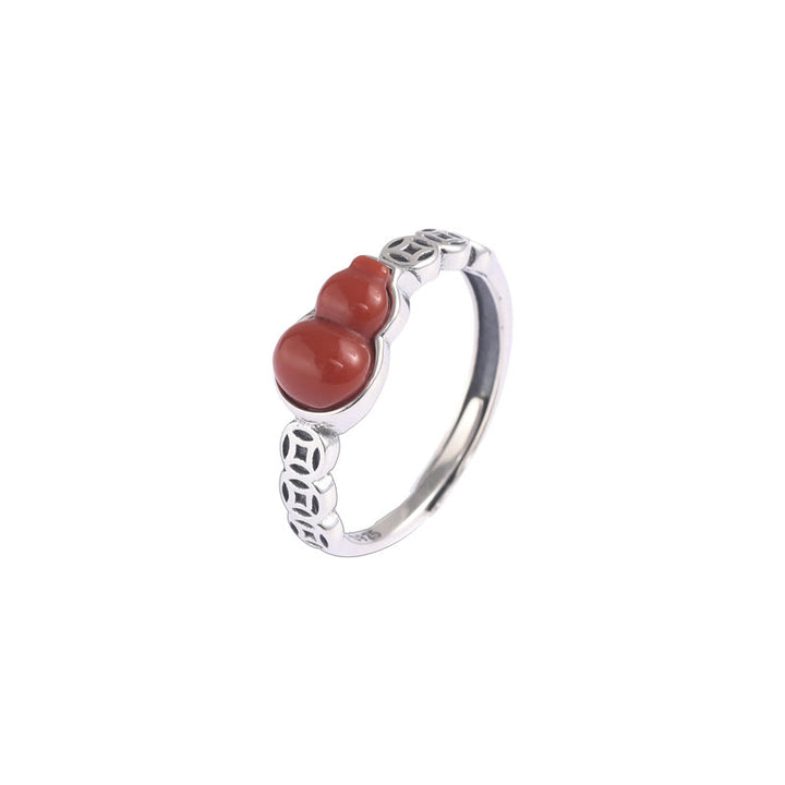 Anello di autoaccettazione con moneta di rame e zucca in argento sterling 925 con pietre Buddha Stones e agata rossa