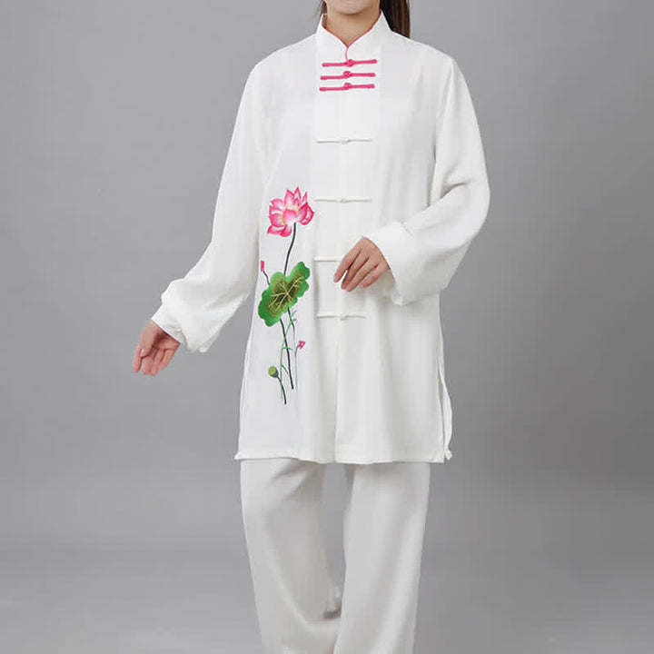Buddha Stones Fiore di Loto Foglia Modello Tai Chi Meditazione Preghiera Spirituale Zen Pratica Abbigliamento Set da Donna - US12, UK/AU16, EU44 (3XL) - image 1