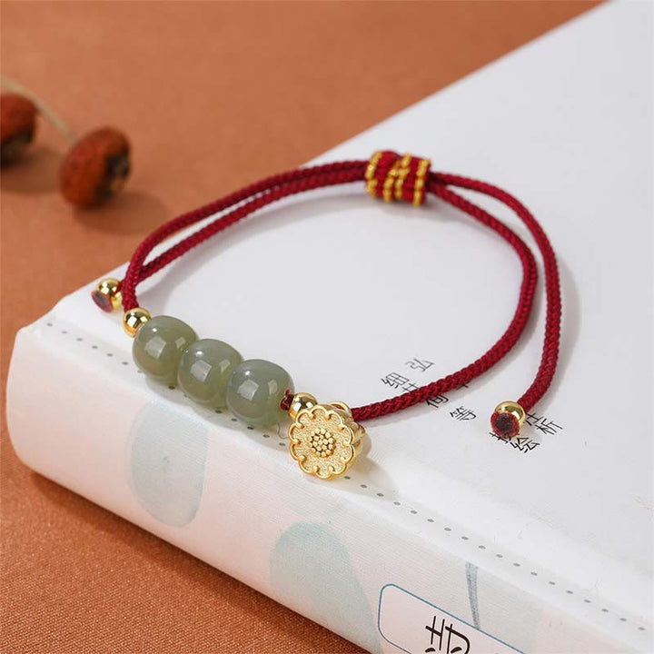 Bracciale intrecciato con perline di Buddha Stones Hetian fatte a mano con baccello di loto, prosperità e fortuna