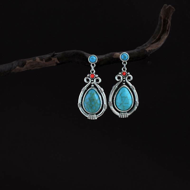 Orecchini pendenti a goccia in turchese vintage tibetano con clip