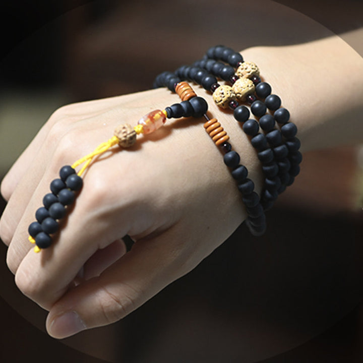 Buddha Stones Mala Tibetano Cipresso Semi di Bodhi Agata Rossa Braccialetto di Guarigione