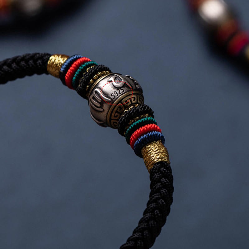 Bracciale intrecciato con nodo di King Kong, fatto a mano in Tibet, in argento sterling 925, con Buddha Stones, Om Mani Padme Hum e protezione dalla fortuna