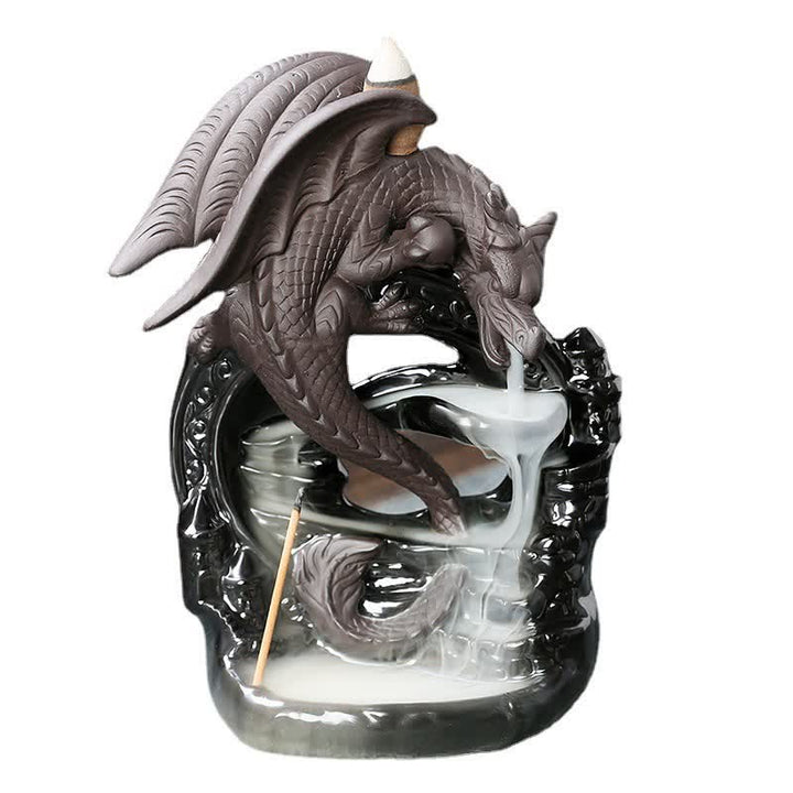 Buddha Stones Nordico Pterosauro Drago Ceramica Fontana di fumo di riflusso Protezione Guarigione Bruciatore di incenso Decorazione