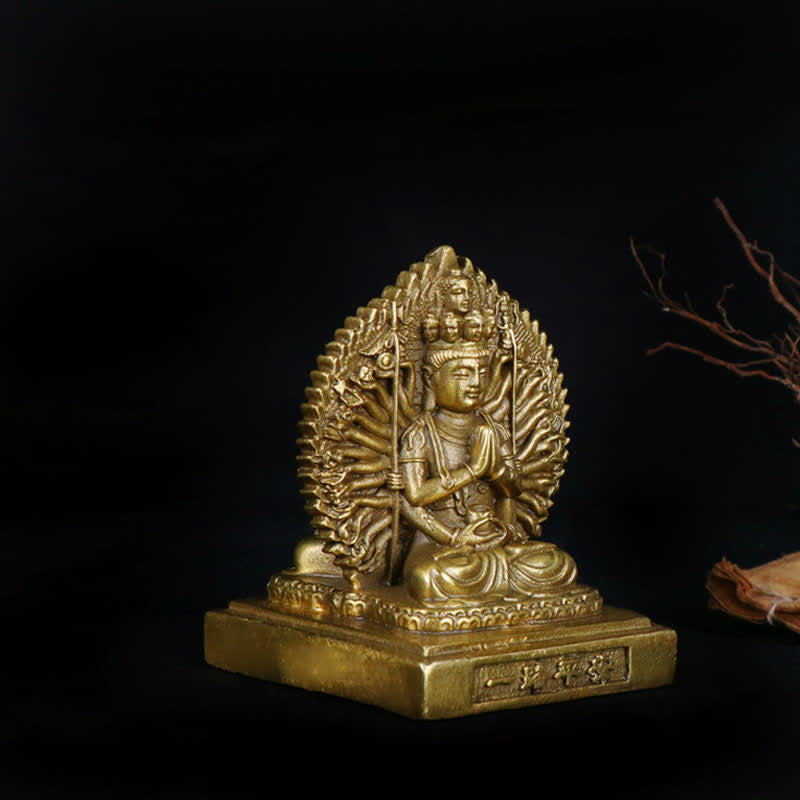 Chenrezig, statuetta di Avalokitesvara dalle mille mani, statua di rame massiccio di protezione del Bodhisattva Kuan Yin a doppia faccia, decorazione - image 5