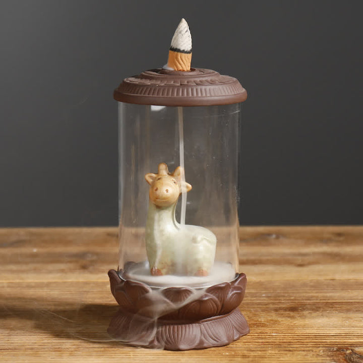 Meditazione Wukong Monkey King Argilla Viola Parabrezza Loto Fontana di Fumo a Riflusso Bruciatore di Incenso Decorazione