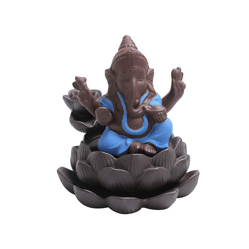 Ganesh Elephant Purple Clay Fontana antiriflusso con fumo Protezione Bruciatore di incenso