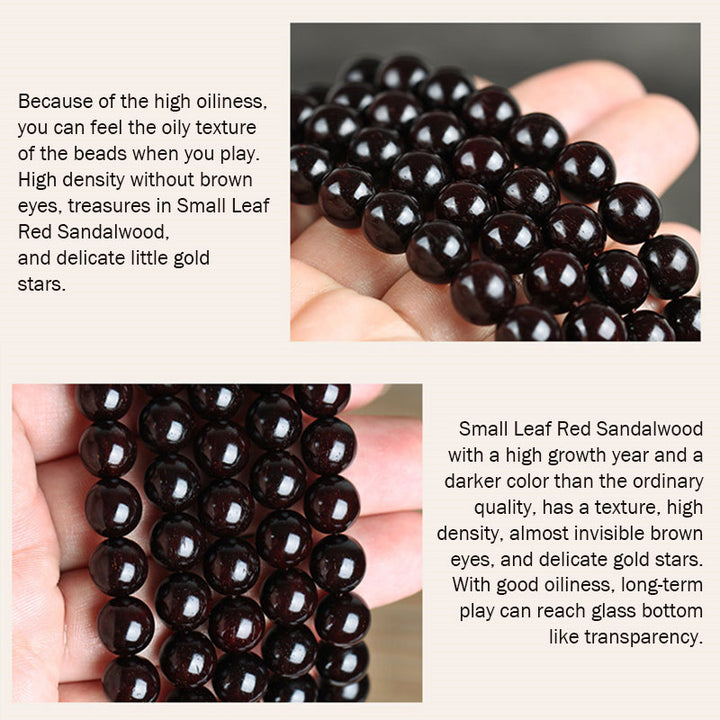 Braccialetto di protezione con nodo cinese in legno di sandalo rosso con piccola foglia e stella d'oro Buddha Stones