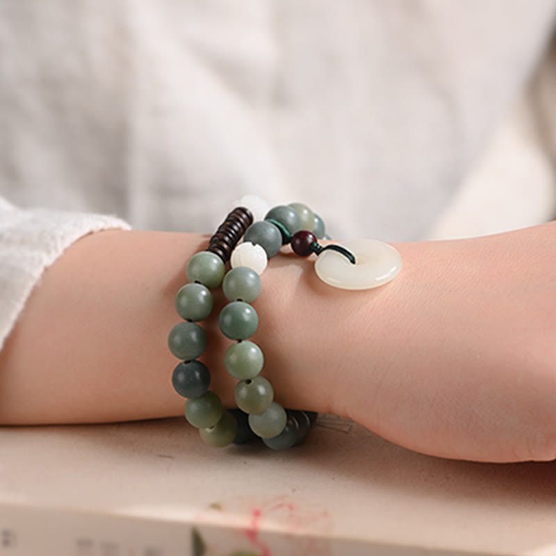 Braccialetto doppio giro Buddha Stones Cyan Bodhi Seed Lotus Jade Peace Buckle Wisdom