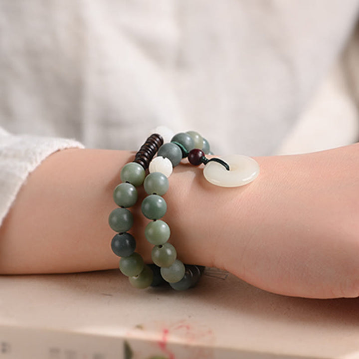 Braccialetto doppio giro Buddha Stones Cyan Bodhi Seed Lotus Jade Peace Buckle Wisdom