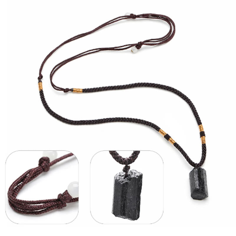 Collana con ciondolo in corda positiva con tormalina nera naturale Buddha Stones