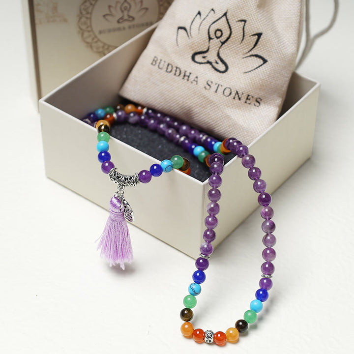 Buddha Stones, cristalli curativi, Mala, perline da preghiera, 108 bracciali multistrato per meditazione e guarigione