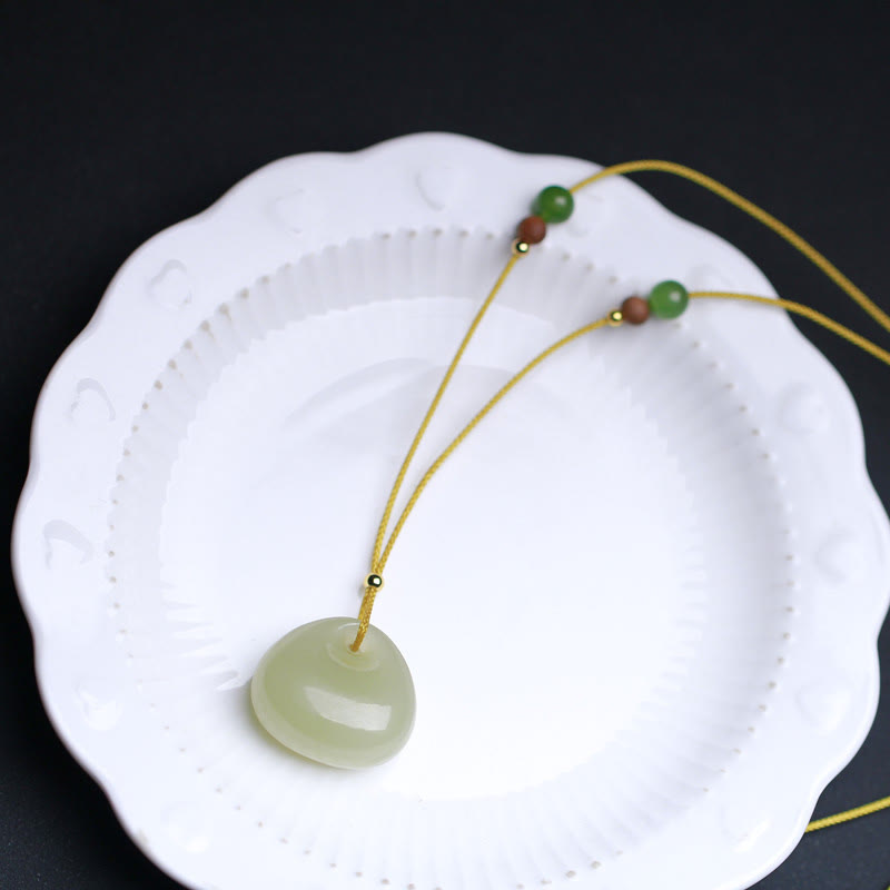 Collana con ciondolo in corda della prosperità con motivo a piccola borsa in giada naturale di Hetian