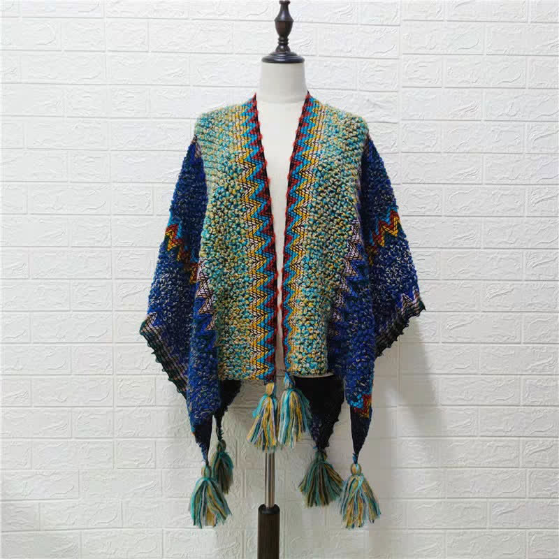 Scialle tibetano Buddha Stones, morbido e caldo, mantello lavorato a maglia, sciarpa tibetana invernale con nappe