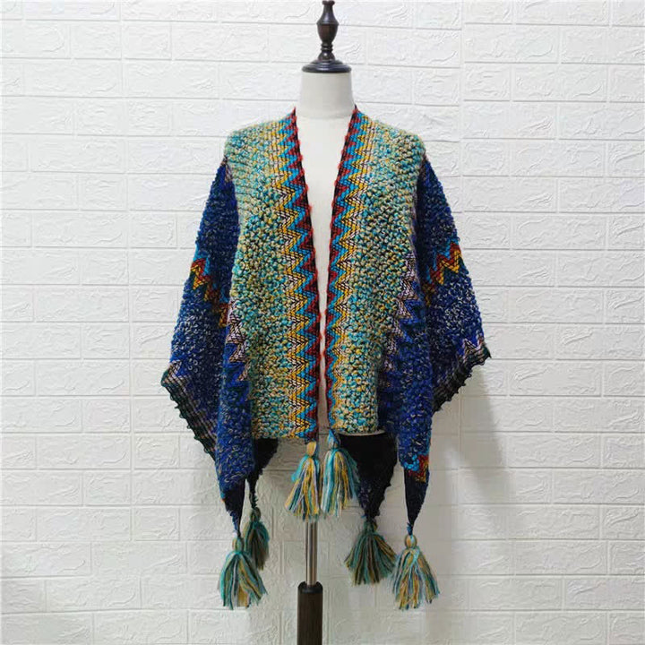 Scialle tibetano Buddha Stones, morbido e caldo, mantello lavorato a maglia, sciarpa tibetana invernale con nappe