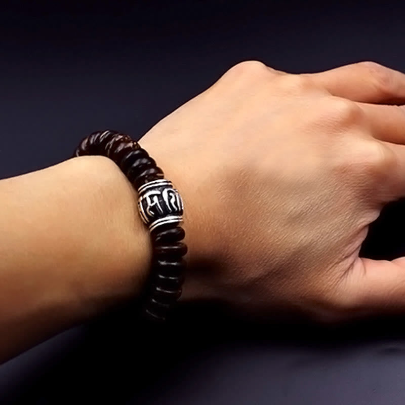Braccialetto positivo Buddha Stones Natural Tibetan Coconut Shell Om Mani Padme Hum