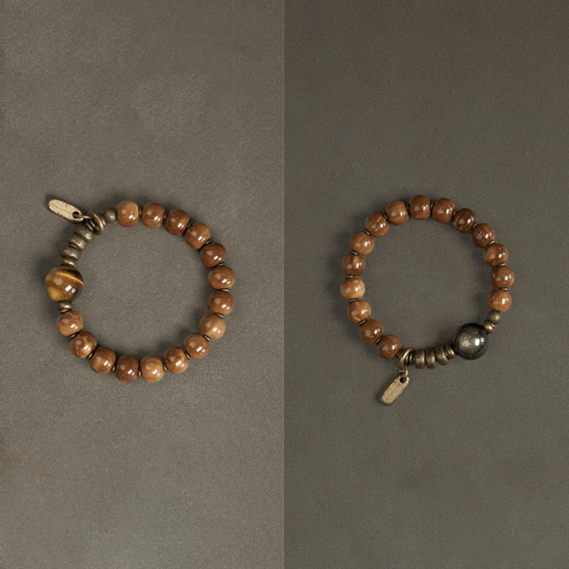 Braccialetto Buddha Stones Kuka Seed Tiger Eye Oro Lucentezza Ossidiana Rame Ricchezza Fortuna
