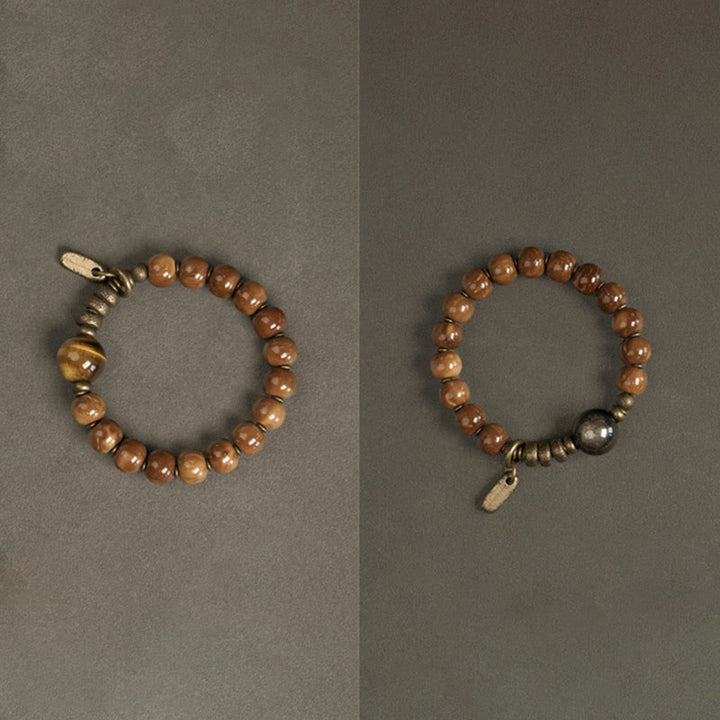 Braccialetto Buddha Stones Kuka Seed Tiger Eye Oro Lucentezza Ossidiana Rame Ricchezza Fortuna