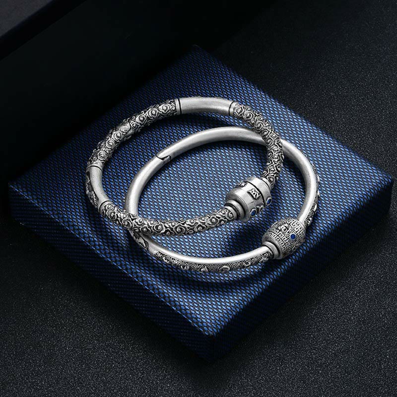 Buddha Stones 990 Sterling Silver Tibetano Auspicious Clouds Om Mani Padme Hum Braccialetto Creatività Inciso